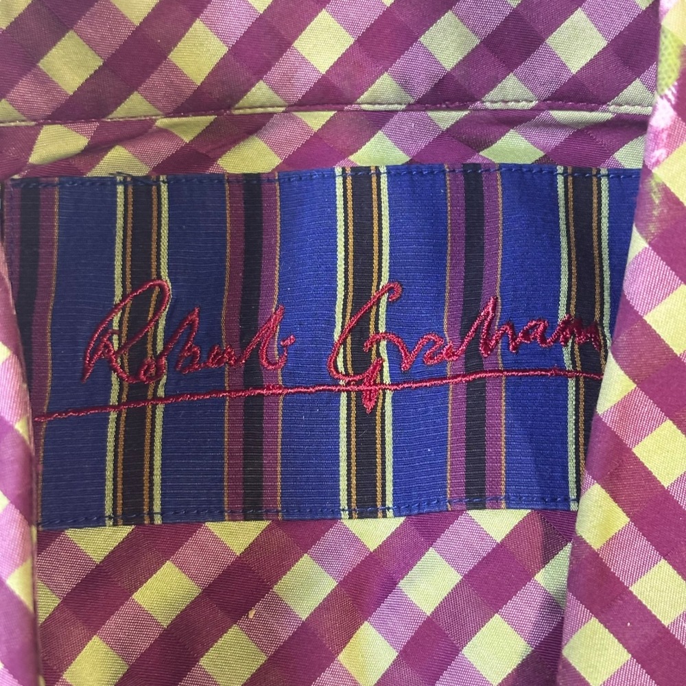 Robert Graham 2XL Button Down Shirt Long Sleeve Gingham Check Purple Yellow - Picture 5 of 10